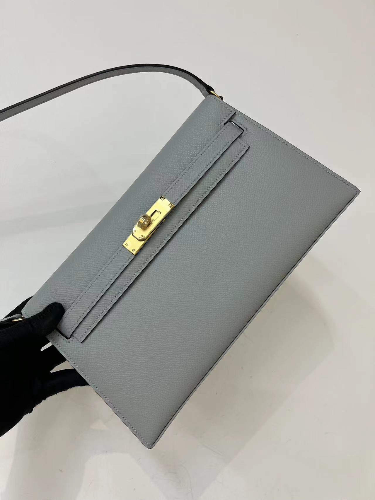 Hermes Kelly Elan Shoulder Bag in Grey Epsom Leather